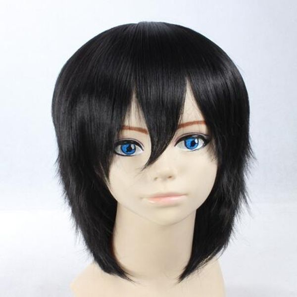 new cosplay universal anti curling face black 30cm animation short hair wig