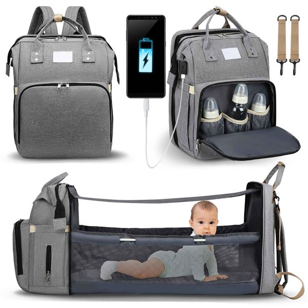 Image of Diaper Bags Baby Nappy Changing Station Portable Bed Travel Bassinet Folding Crib Shade Cloth Pad Waterproof 221020