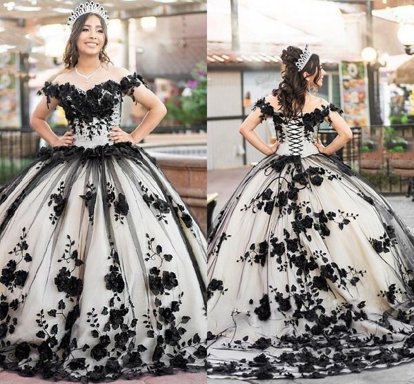 2023 luxurious black and ivory quinceanera dresses 3d lace flowers pearls off the shoulder sweet 16 dresses long train party prom evening ba, Blue;red
2023 luxurious black and ivory quinceanera dresses 3d lace flowers pearls off the shoulder sweet 16 dresses long train party prom evening ba, Blue;red