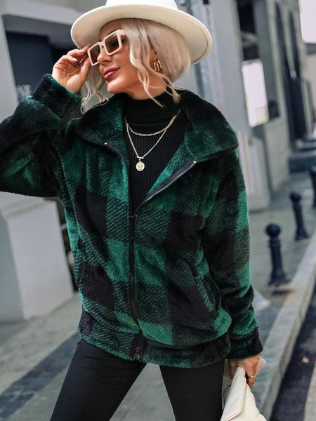 women's fur medium long plush plaid coat women's sleeve stand collar regular zipper double faced velvet winter women, Black
women's fur medium long plush plaid coat women's sleeve stand collar regular zipper double faced velvet winter women, Black