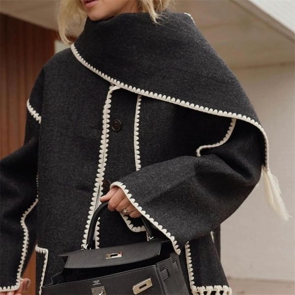 womens wool blends women singlebreasted jacket autumn winter black scarf collar wool embroidery white fringed cardigan female contrast color
womens wool blends women singlebreasted jacket autumn winter black scarf collar wool embroidery white fringed cardigan female contrast color