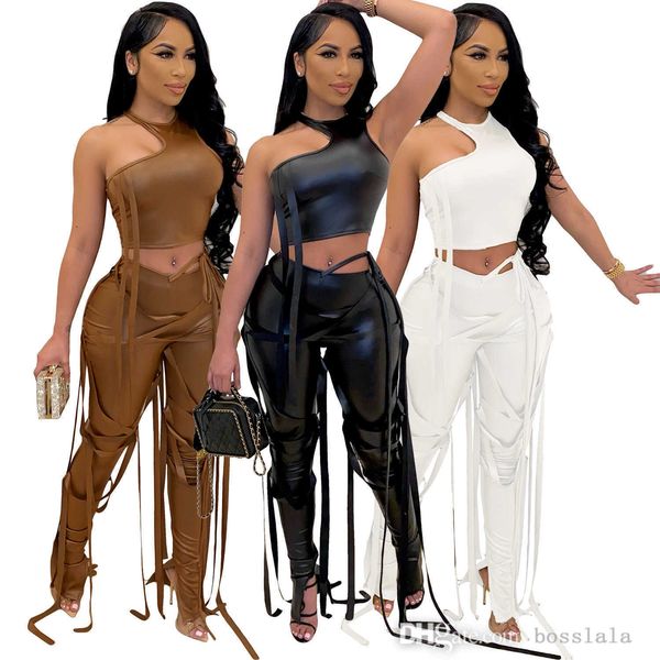 designer womens pants suit bandage set halter hollow out crop pu leather jogger sets rock style nightclub wear 2023, White
designer womens pants suit bandage set halter hollow out crop pu leather jogger sets rock style nightclub wear 2023, White