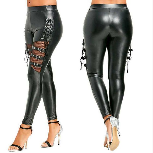 women's leggings women pu leather skinny slim trouser gothic punk leggings patchwork fishnet trim lace pants faux pu leather pencil pan, Black
women's leggings women pu leather skinny slim trouser gothic punk leggings patchwork fishnet trim lace pants faux pu leather pencil pan, Black