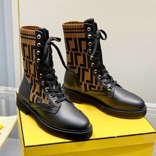 brown ff knitted sock-style martin boots stretch-knit and leather combat booties for women luxury designer shoes factory footwear, Black
brown ff knitted sock-style martin boots stretch-knit and leather combat booties for women luxury designer shoes factory footwear, Black