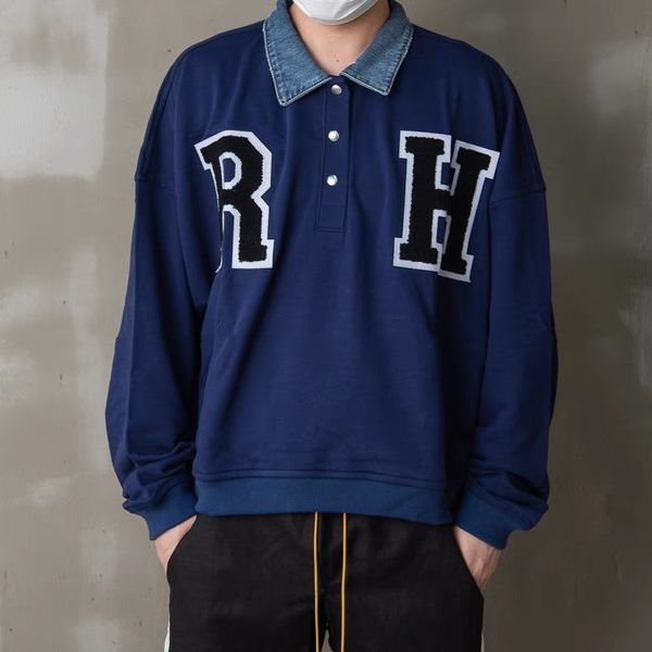 men's hoodies & sweatshirts high street style rh letter patch cloth towel embroidery vintage denim collar patchwork sweater couple fash, Black
men's hoodies & sweatshirts high street style rh letter patch cloth towel embroidery vintage denim collar patchwork sweater couple fash, Black