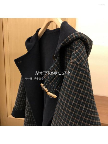 women's wool women vintage classic plaid warm hoodies woolen coat horn button baggy long sleeve jacket outerwear autumn office lady chi, Black
women's wool women vintage classic plaid warm hoodies woolen coat horn button baggy long sleeve jacket outerwear autumn office lady chi, Black