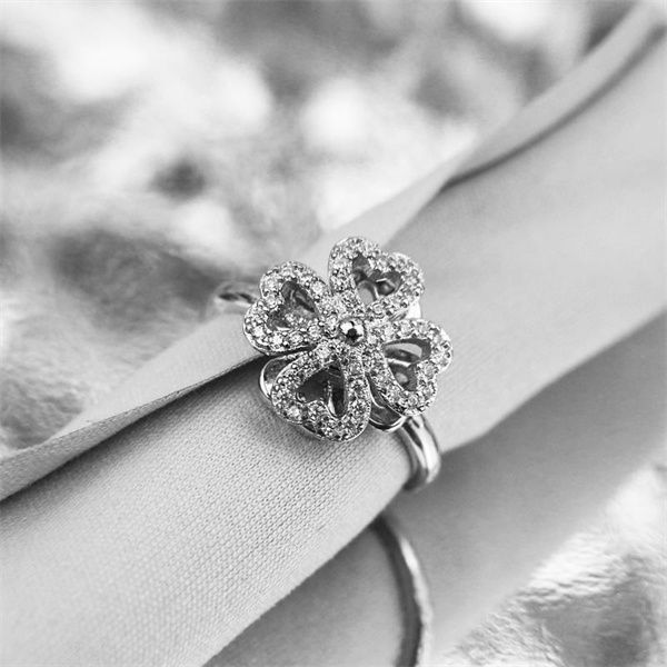 fashionable four leaf grass rotating band rings women's trend brick inlaid simple versatile open mouth fashion ring, Silver
fashionable four leaf grass rotating band rings women's trend brick inlaid simple versatile open mouth fashion ring, Silver