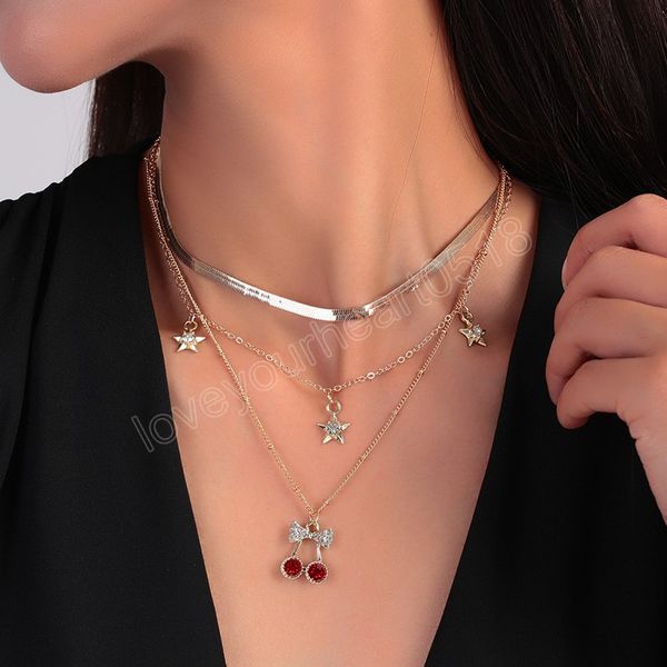 gold color simple luxury crystal star cute fruit pendant necklace multi-layers statement choker boho jewelry accessary, Silver
gold color simple luxury crystal star cute fruit pendant necklace multi-layers statement choker boho jewelry accessary, Silver