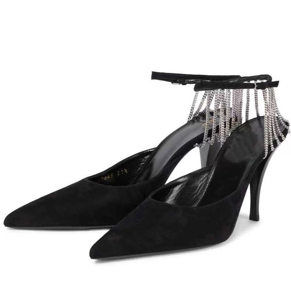 quality sling chain-trimmed suede sandals shoes chain-embellished pumps ankle straps high heels women's sandalias wedding.dress.party, Black
quality sling chain-trimmed suede sandals shoes chain-embellished pumps ankle straps high heels women's sandalias wedding.dress.party, Black