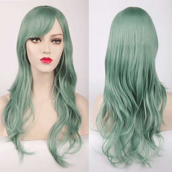 fashion long slightly curly light gold red silver girl with oblique bangs i green wig, Black
fashion long slightly curly light gold red silver girl with oblique bangs i green wig, Black