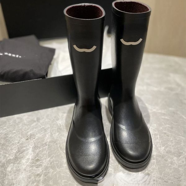 fashion women's black lesther boots slim half rain boots designer shoes
