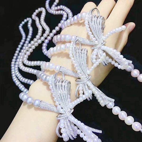 luxury designer women's necklace natural pearl necklace popular mid length sweater chain jewelry in europe and america, Silver
luxury designer women's necklace natural pearl necklace popular mid length sweater chain jewelry in europe and america, Silver
