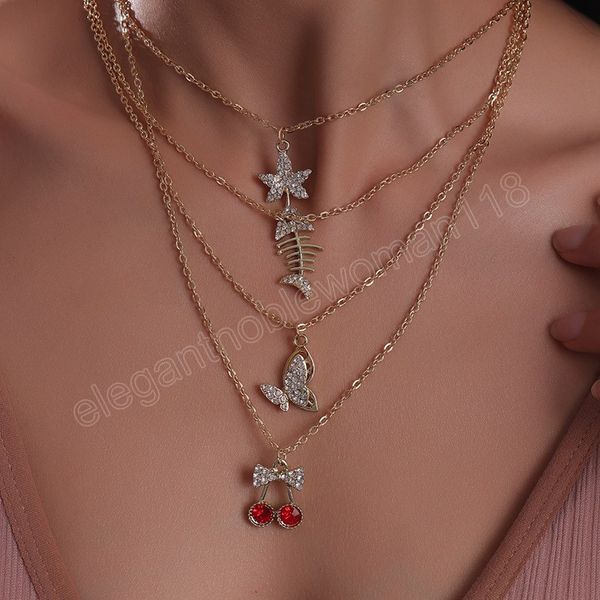 vintage gold color multi-layers necklaces luxury crystal butterfly cute fruit fish leaf pendant necklace fashion trendy choker jewelry, Silver
vintage gold color multi-layers necklaces luxury crystal butterfly cute fruit fish leaf pendant necklace fashion trendy choker jewelry, Silver