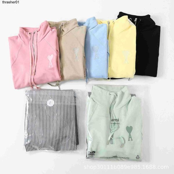 men's hoodies designer sweatshirts amis macaron half zipper drawstring shoulder drop sweater pullover with love men women hoodie, Black
men's hoodies designer sweatshirts amis macaron half zipper drawstring shoulder drop sweater pullover with love men women hoodie, Black
