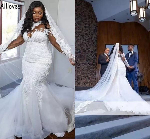 plus size african mermaid wedding dresses with illusion long sleeves lace appliqued high collar vestidos de novia court train tulle formal b, White
plus size african mermaid wedding dresses with illusion long sleeves lace appliqued high collar vestidos de novia court train tulle formal b, White