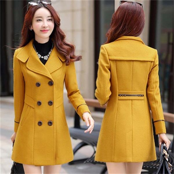 autumn winter wool jacket womens clothing medium length woolen coats slim wild elegant female korean outerwear, Black;brown
autumn winter wool jacket womens clothing medium length woolen coats slim wild elegant female korean outerwear, Black;brown