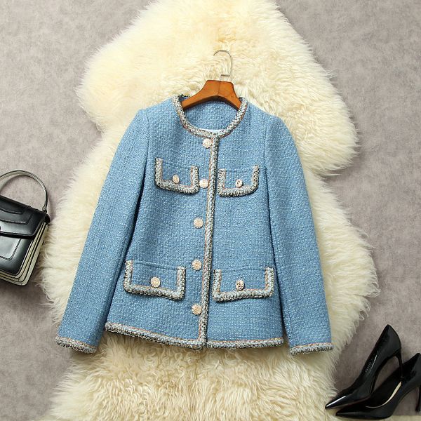 wool & blends new european and american women's wear for winter 2022 long-sleeved single-breasted pockets decorated blue fashion tweed, Black
wool & blends new european and american women's wear for winter 2022 long-sleeved single-breasted pockets decorated blue fashion tweed, Black