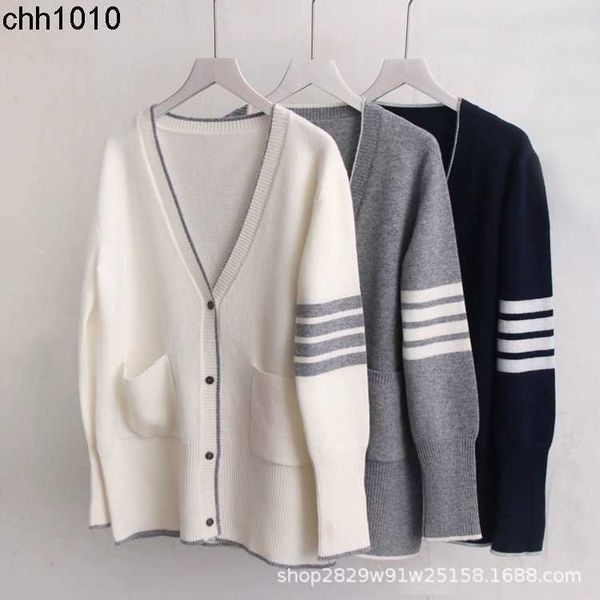 tb style knitted v neck sweater cardigan delicate soft waxy pocket medium long loose long sleeve milk white three bar sweater, White;black
tb style knitted v neck sweater cardigan delicate soft waxy pocket medium long loose long sleeve milk white three bar sweater, White;black