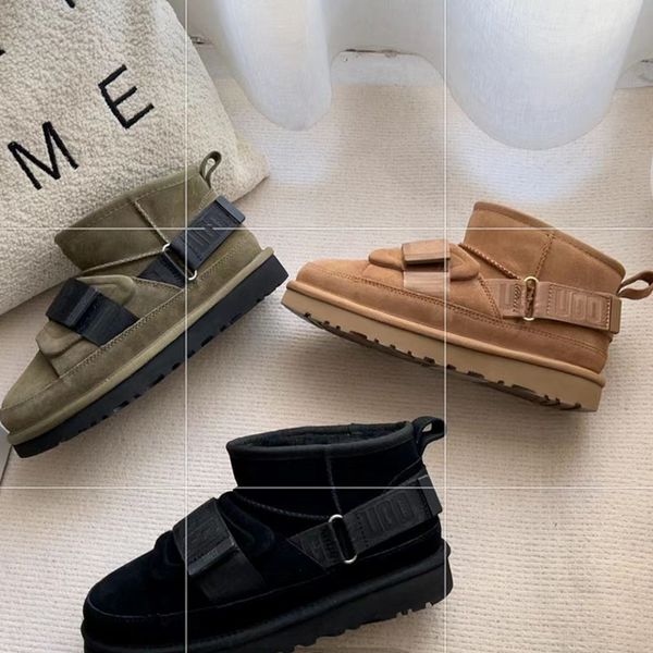 

2022 designer luxury women solid color snow boots autumn winter cold protection plus cashmere warm shoes fashion flat bottomed u sheep fur i, Black