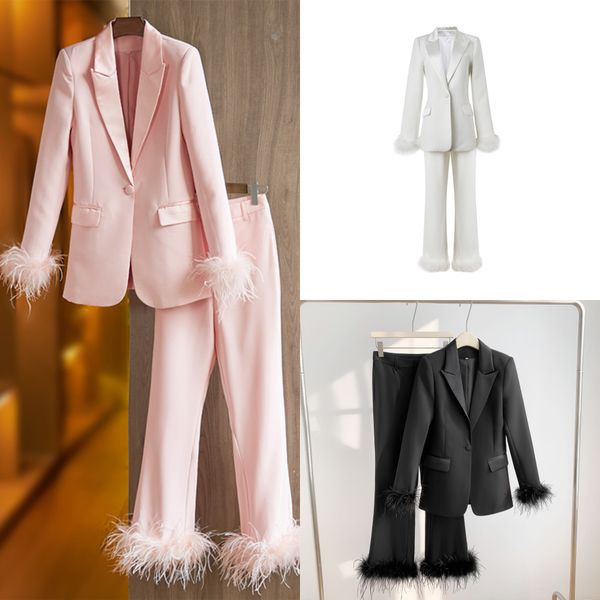 high-quality office lady classic suits one button feather decoration blazer and pants, White;black
high-quality office lady classic suits one button feather decoration blazer and pants, White;black