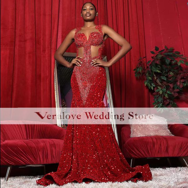 red sparkly mermaid prom dresses sheer neck beads crystal 2022 african evening party gowns robe de bal custom size, Black
red sparkly mermaid prom dresses sheer neck beads crystal 2022 african evening party gowns robe de bal custom size, Black