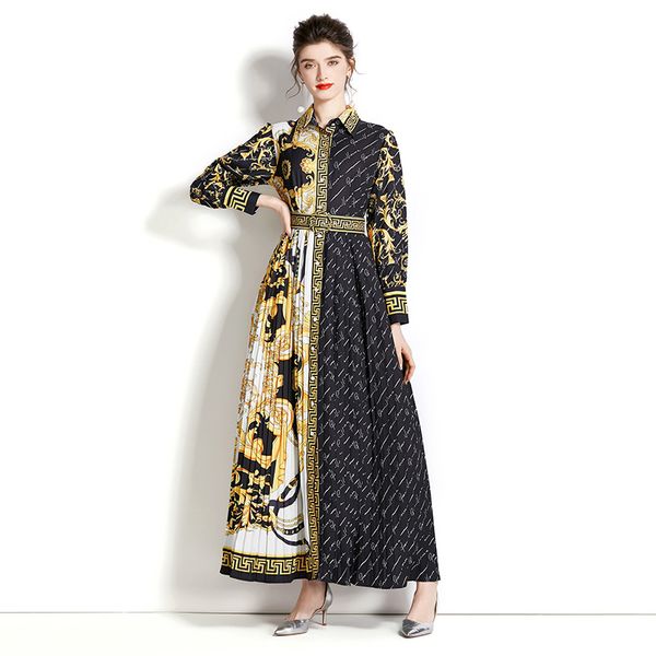 vintage floral printed pleated button shirt maxi dress long sleeve 2022 designer luxury women casual party dresses slim ladies retro cocktai, Black;gray
vintage floral printed pleated button shirt maxi dress long sleeve 2022 designer luxury women casual party dresses slim ladies retro cocktai, Black;gray