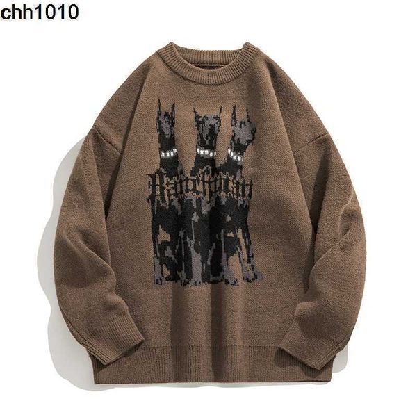 han lu men's doberman jacquard sweater men's 2022 autumn and winter new american fashion brand knitwear, White;black
han lu men's doberman jacquard sweater men's 2022 autumn and winter new american fashion brand knitwear, White;black