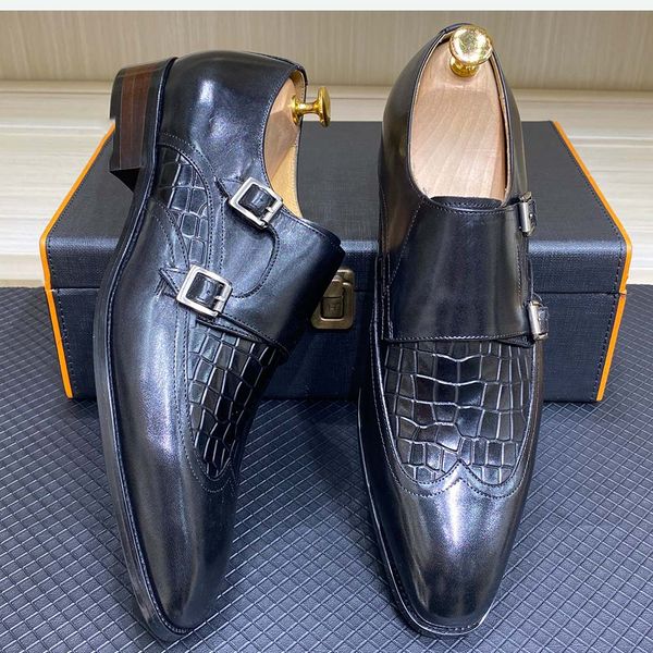 mens monk strap dress shoes real leather handmade luxury male double buckle crocodile pattern wingtip toe wedding formal shoes, Black
mens monk strap dress shoes real leather handmade luxury male double buckle crocodile pattern wingtip toe wedding formal shoes, Black