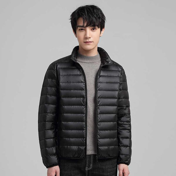 light and thin down jacket men's 2022 new plush fashion short simple casual, Black