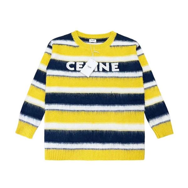 celins designer women's sweaters new fashion brand letter mohair stripe brushed round neck sweater, White;black
celins designer women's sweaters new fashion brand letter mohair stripe brushed round neck sweater, White;black