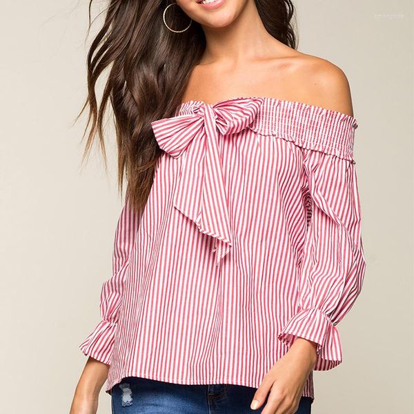 women's blouses 2022 off shoulder summer long flare sleeve women striped ladies office shirts bowknot tie ruffle femme blusas, White
women's blouses 2022 off shoulder summer long flare sleeve women striped ladies office shirts bowknot tie ruffle femme blusas, White