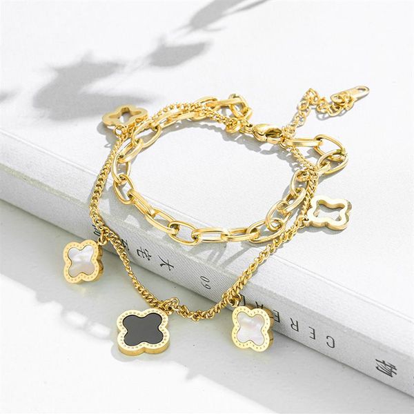 classic design multilayered clover charm bracelet lucky stainless steel four leaf jewelry2502, Golden;silver
classic design multilayered clover charm bracelet lucky stainless steel four leaf jewelry2502, Golden;silver