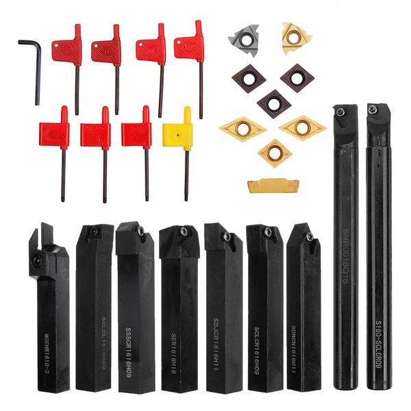 Image of 9pcs 16mm Shank Lathe Boring Bar Turning Tool Holder Set With Carbide Inserts CNC Cutting Tool Holder Lathe Turning Tool Set