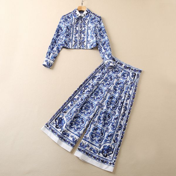 two piece pants new european and american women's wear for winter 2022 long sleeve lapel shirt blue print wide-legged pants fashion sui, White
two piece pants new european and american women's wear for winter 2022 long sleeve lapel shirt blue print wide-legged pants fashion sui, White