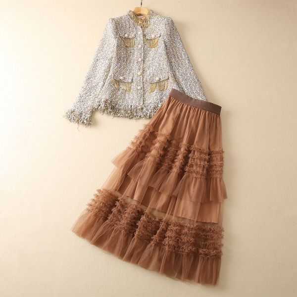 two piece dress new european and american women's wear for winter 2022 tweed jacket long sleeves and beaded collar mesh skirt skirt fas, White
two piece dress new european and american women's wear for winter 2022 tweed jacket long sleeves and beaded collar mesh skirt skirt fas, White