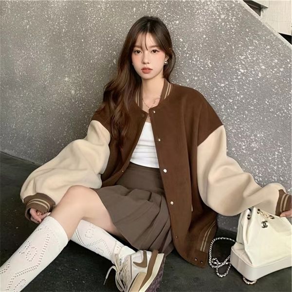 womens jackets harajuku baseball jacket american retro baseball jersey spring autumn patchwork jacket loose street couple clothes 221021, Black;brown
womens jackets harajuku baseball jacket american retro baseball jersey spring autumn patchwork jacket loose street couple clothes 221021, Black;brown