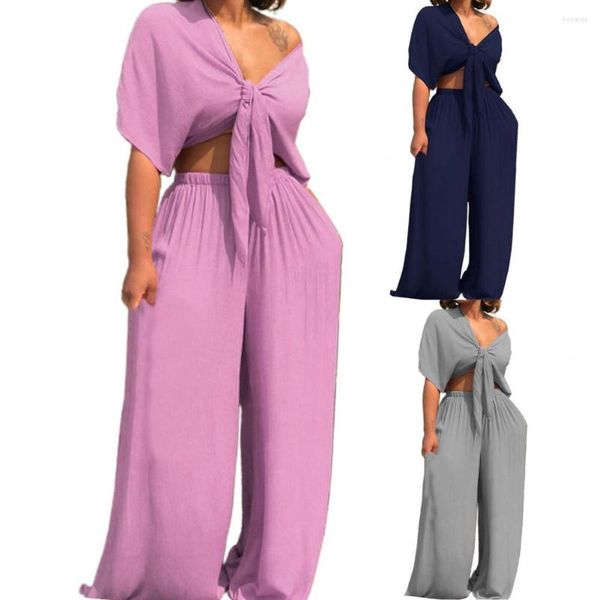 women's two piece pants women summer suit solid color outfit v-neck short sleeves wide leg set elastic waist crop streetwear, White
women's two piece pants women summer suit solid color outfit v-neck short sleeves wide leg set elastic waist crop streetwear, White