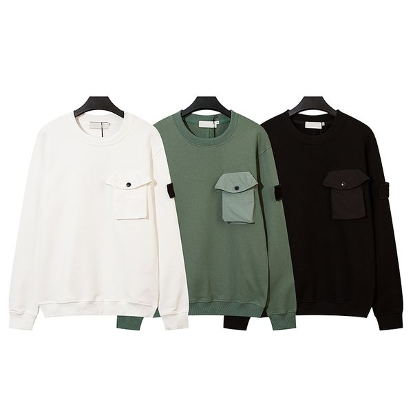 sweatshirts for men women compass badge armband cotton pockets zipper round neck fashion high streetwear autumn winter, Black