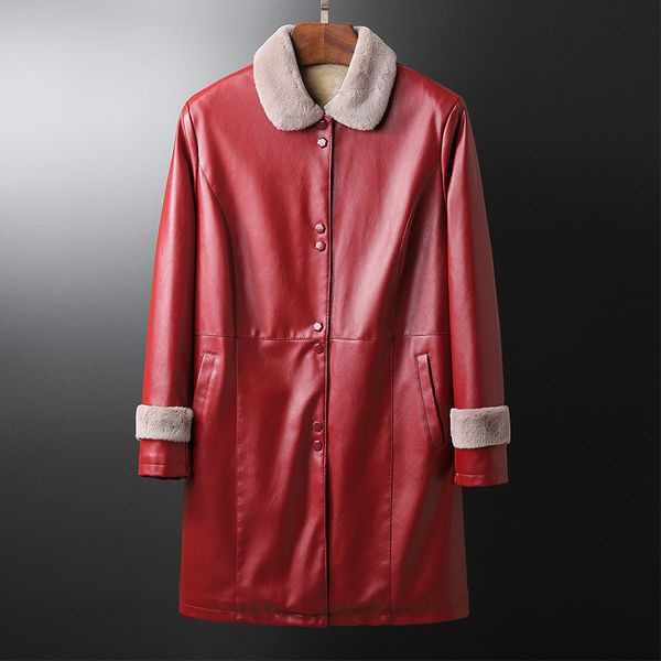 pu leather coat plush thickened medium long coat casual slim wool collar mother dress, Black
pu leather coat plush thickened medium long coat casual slim wool collar mother dress, Black