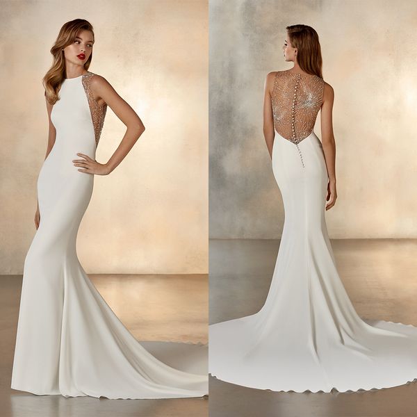 elegant simple mermaid wedding dresses 2022 new shine beads lllusion back button sleeveless bridal gown brush train robe de vestido, White
elegant simple mermaid wedding dresses 2022 new shine beads lllusion back button sleeveless bridal gown brush train robe de vestido, White