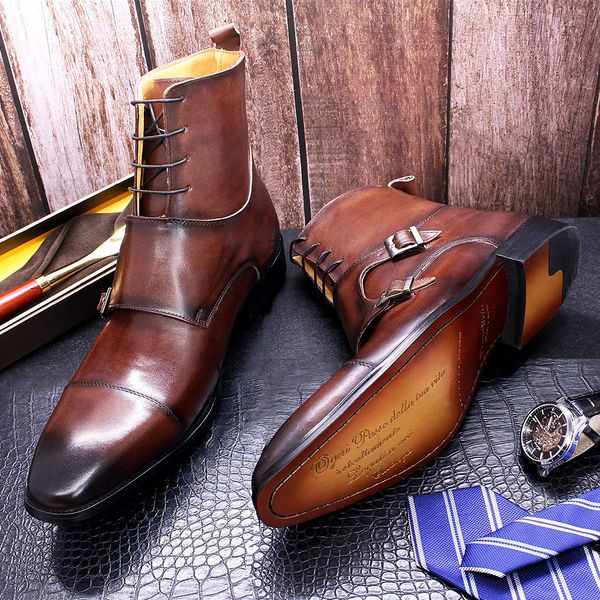 men ankle boots genuine leather high lace-up punk rock style mens motorcycle boots black brown double buckle monk shoes male
men ankle boots genuine leather high lace-up punk rock style mens motorcycle boots black brown double buckle monk shoes male