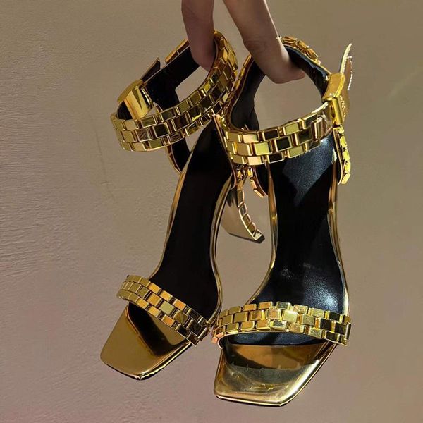 105mm ultima metallic leather sandals square head chunky high-heeled fashion pumps heel shoe for women party evening shoes open toe luxury d, Black
105mm ultima metallic leather sandals square head chunky high-heeled fashion pumps heel shoe for women party evening shoes open toe luxury d, Black