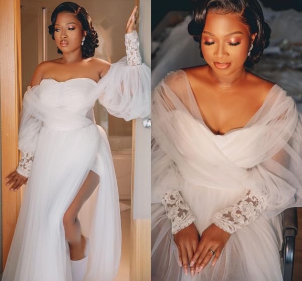 african black wedding dress for bride off shoulder long sleeve side split pleats appliques boho bridal gowns custom made vestidos de noiva, White
african black wedding dress for bride off shoulder long sleeve side split pleats appliques boho bridal gowns custom made vestidos de noiva, White