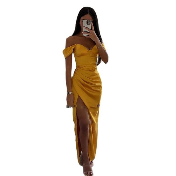 yellow satin mermaid prom dresses off the shoulder corset side split evening formal party gowns, Black
yellow satin mermaid prom dresses off the shoulder corset side split evening formal party gowns, Black