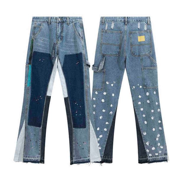 men's pants trendy galleryes classic dept street same high biber splash micro bell bottoms brand contrast color stitched loose jeans, Black
men's pants trendy galleryes classic dept street same high biber splash micro bell bottoms brand contrast color stitched loose jeans, Black