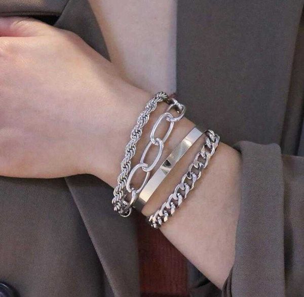 accessories 4 in 1 thick miami curb cuban lock pendant bracelets bangles punk metal twisted rope chain imitation bracelet jewelry, Silver
accessories 4 in 1 thick miami curb cuban lock pendant bracelets bangles punk metal twisted rope chain imitation bracelet jewelry, Silver