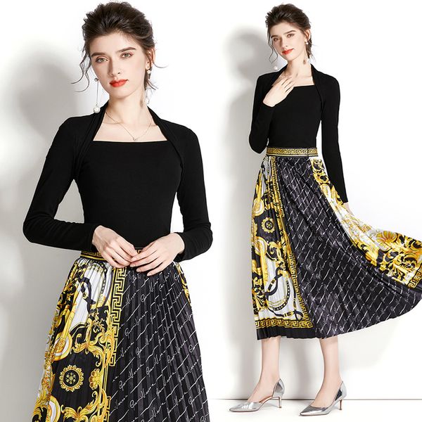 vintage floral women two piece dress sets 2022 elegant black square neck long sleeve sweater and midi pleated skirt set runway designer casu, White
vintage floral women two piece dress sets 2022 elegant black square neck long sleeve sweater and midi pleated skirt set runway designer casu, White
