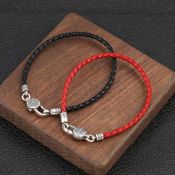 leather cords braided chain bracelets with 925 sterling silver end cap lobster claw vintage punk handmade fashion luxury jewelry accessories, Black
leather cords braided chain bracelets with 925 sterling silver end cap lobster claw vintage punk handmade fashion luxury jewelry accessories, Black