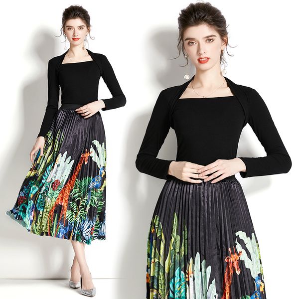 2022 vintage printed two piece dress sets elegant women square neck long sleeve sweater velvet pleated skirt set runway designer ladies casu, White
2022 vintage printed two piece dress sets elegant women square neck long sleeve sweater velvet pleated skirt set runway designer ladies casu, White