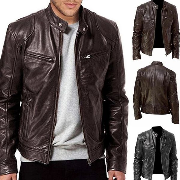 men autumn winter pu jacket leather jackets slim fit stand collar male anti-wind motorcycle lapel diagonal zipper coat, Black;brown
men autumn winter pu jacket leather jackets slim fit stand collar male anti-wind motorcycle lapel diagonal zipper coat, Black;brown